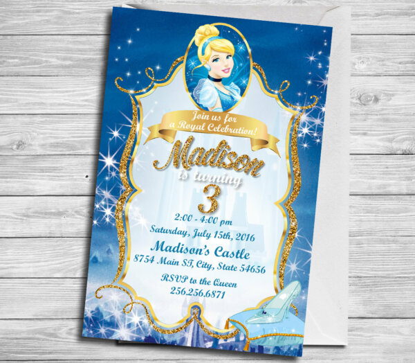 Personalised Disney princess Cinderella party Thank you card Cinderella part x 8 