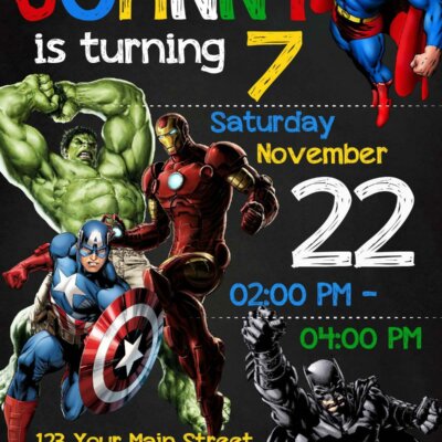 Superheroes Invitation, Superheroes Birthday Invitation, Superheroes Party Invitation, Avenger Invitation, Birthday Invitation