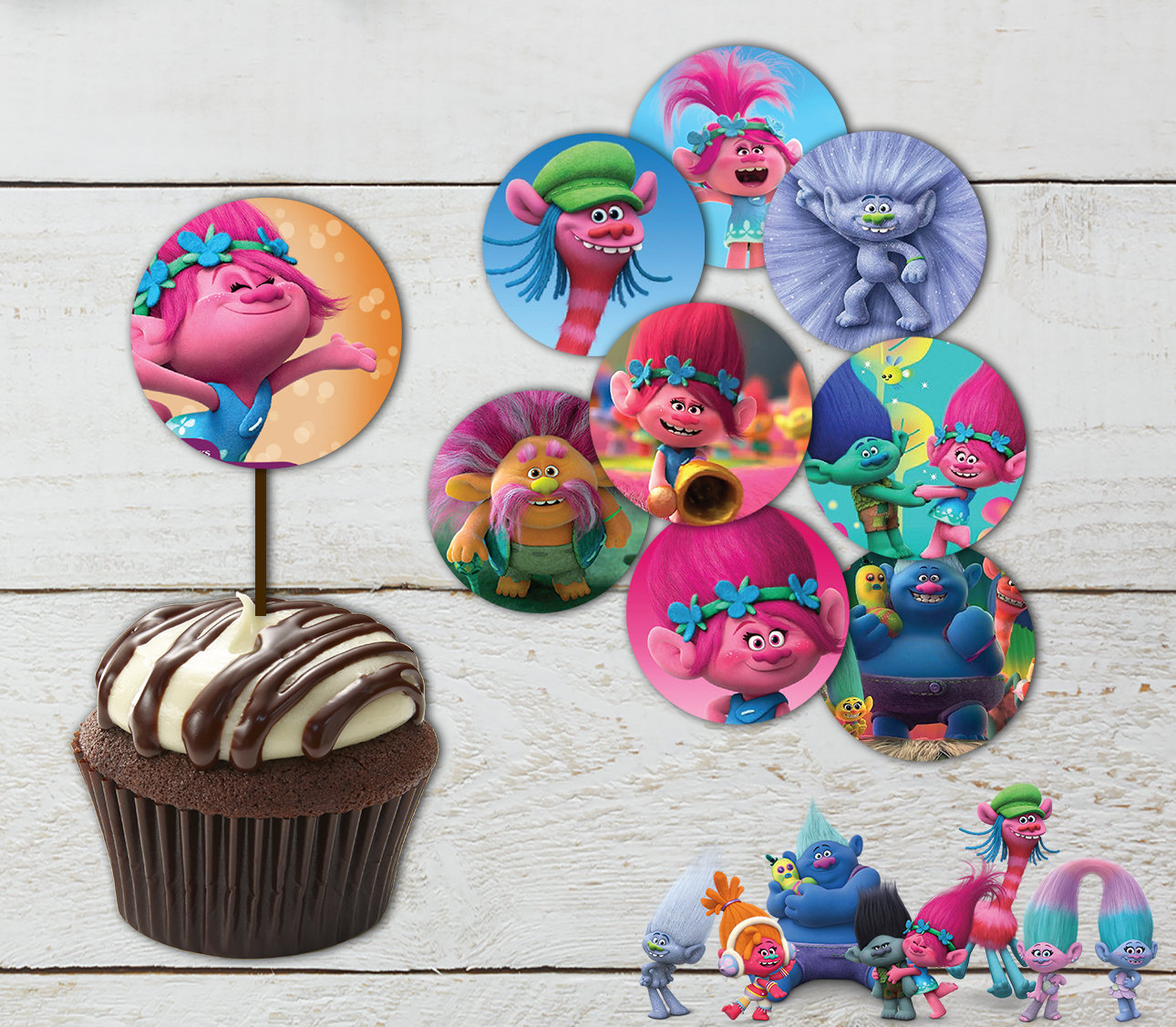 Trolls cupcake topper, Trolls Gift cupcake topper, cupcake topper for ...