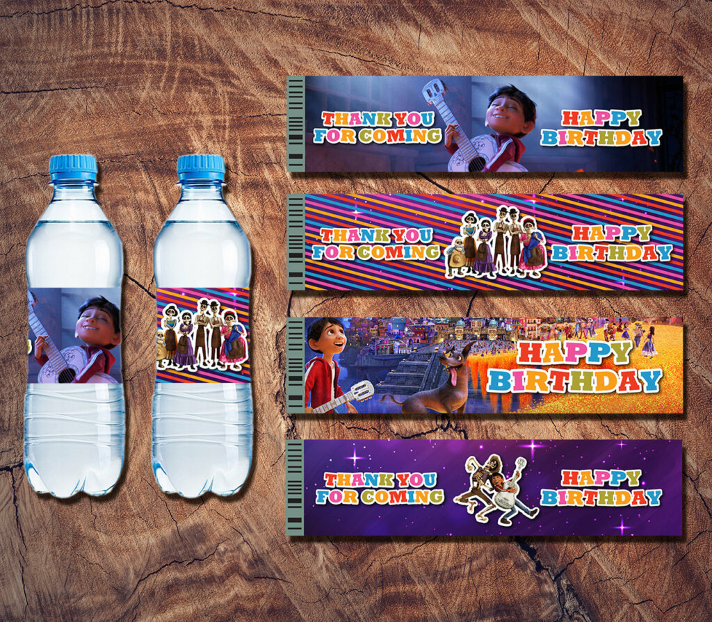 Disney Coco Water Bottle Labels, Disney Coco Birthday Water, Disney Coco Water Bottle Stickers