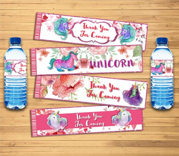 unicorn Water Bottle Labels, unicorn Birthday Water Bottle Labels