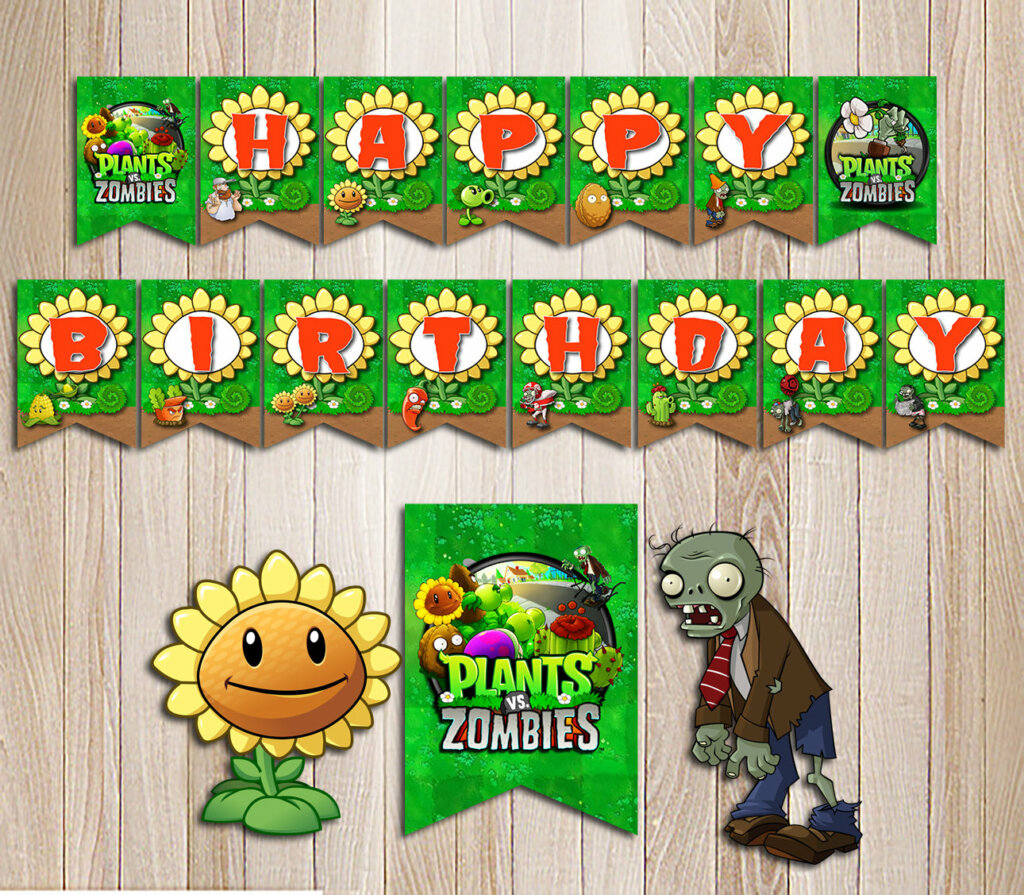 Plants vs zombies party package, zombies banner, Plants vs zombies bag ...