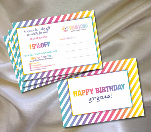 LLR kit, Custom Birthday Card, Stripes color, Striped, LLR Marketing kit, Branding, Marketing for Consultant