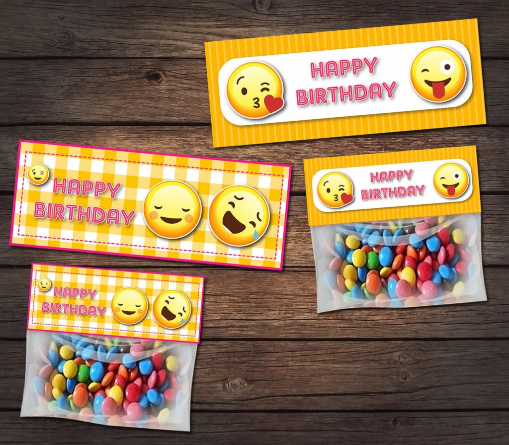 Emoji party package, Emoji Birthday, Emoji banner, Emoji bag, Emoji tag ...