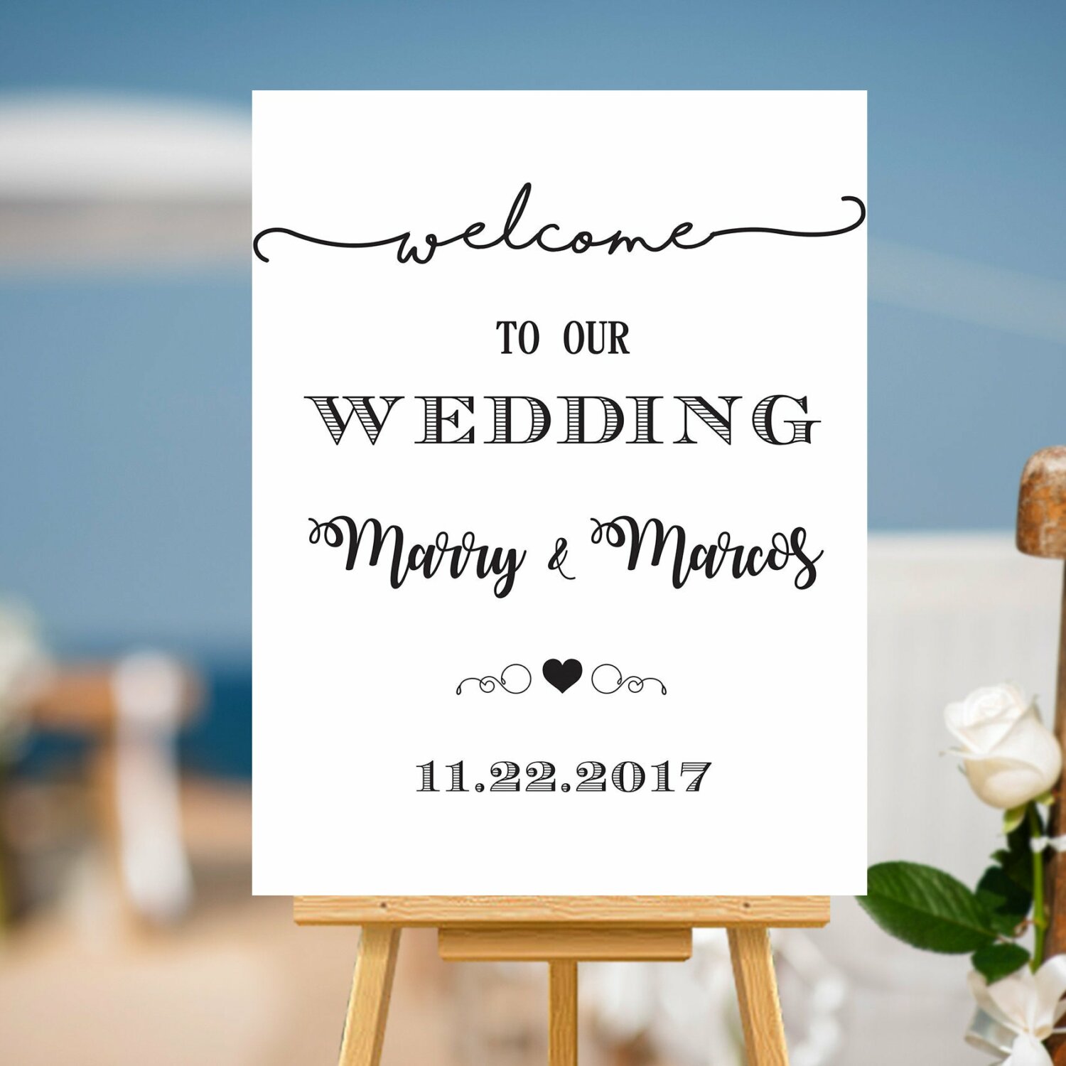 Welcome to our wedding, Wedding Welcome Sign, Calligraphic style Wedding Sign, wedding chalkboard sign, Navy Wedding Sign, DIY Printable || W5WS