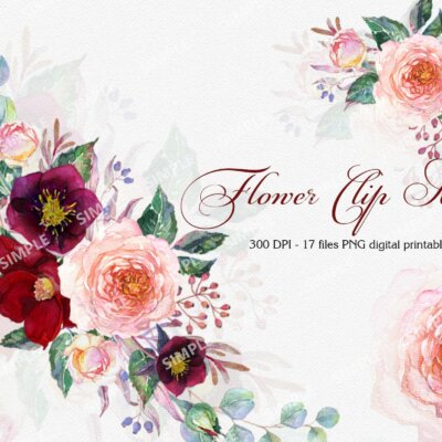 Marsala Clipart, Marsala Watercolor Flower, Marsala Floral Clipart, Watercolor Flower Clipart, Burgundy Bouquets, Marsala Png | WCCBMA_01