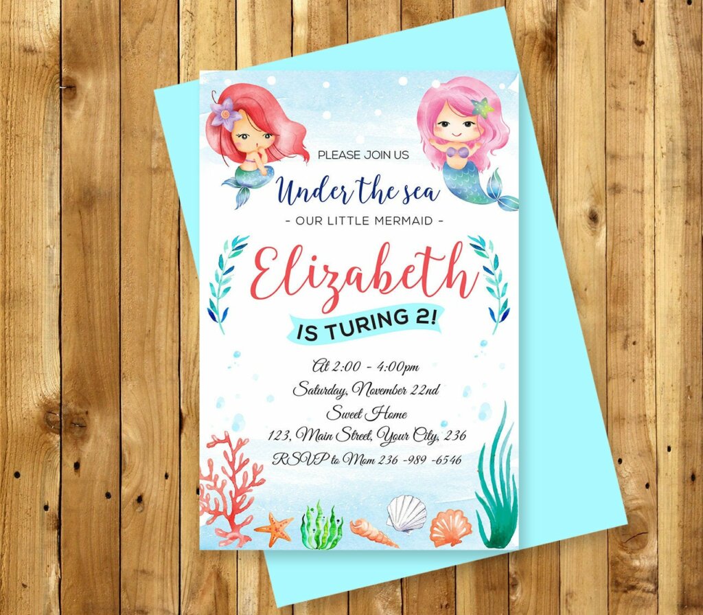 Mermaid Invitation, Mermaid Birthday Invite, Under The Sea Invitation 