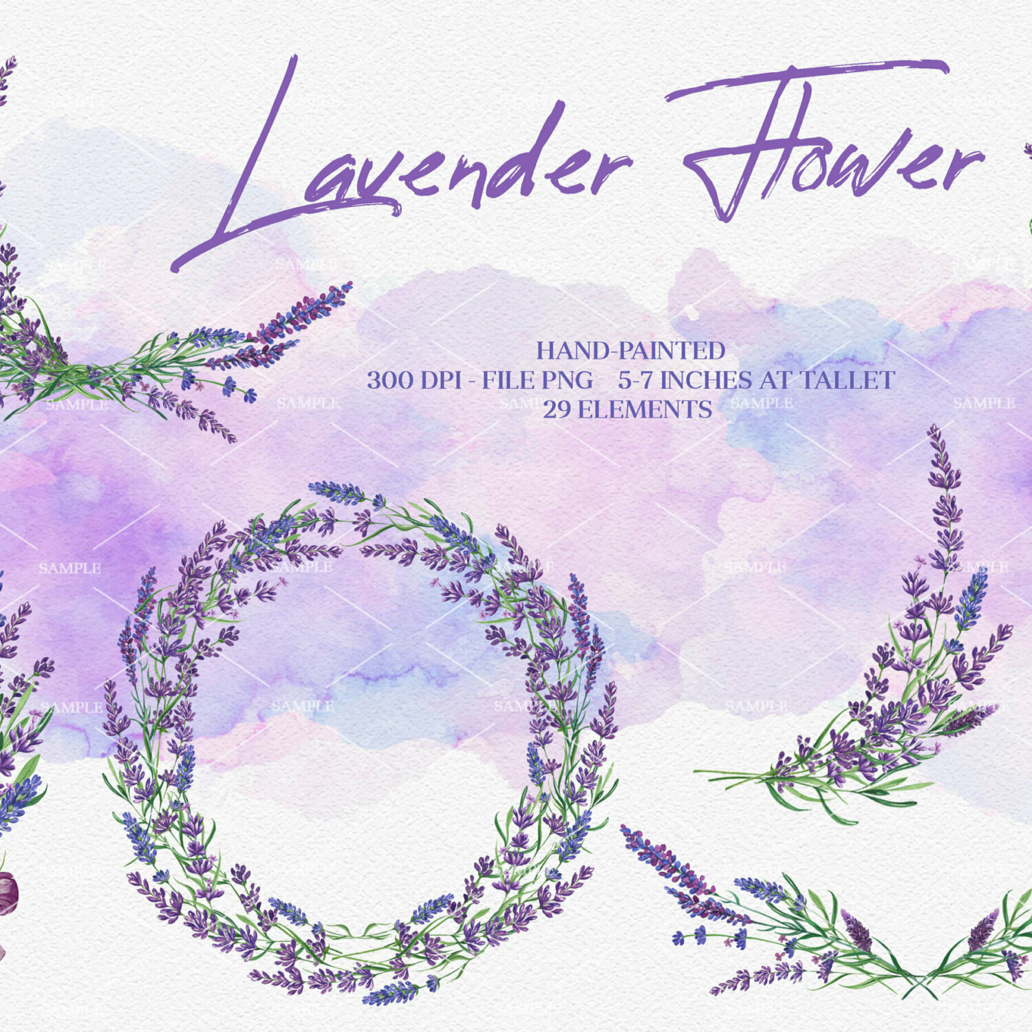 Watercolor Lavender Clipart, Vintage Lavandula, Lavender wreaths watercolor, Romantic violet purple flowers tender, wedding invitations | WCLF_02