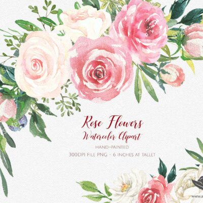 Roses Flower Clipart, watercolor flower clipart burgundy and blush, Boho Bordo Watercolor Clipart, Roses Pink Flower clipart wedding | MGHC_04
