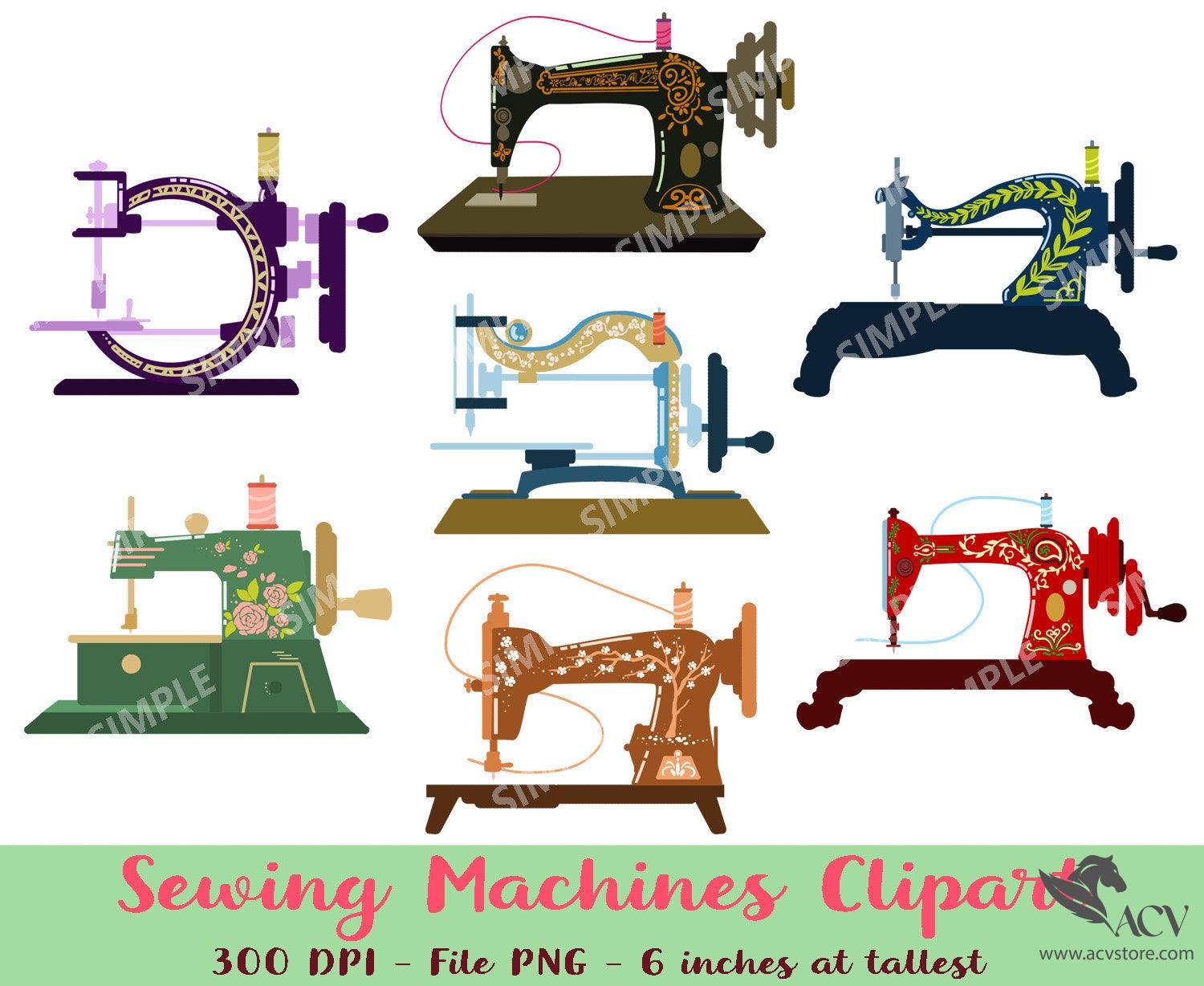 Sewing Machines Clipart, Sewing Machines vintage, Hand painted images, black silhouettes, diy logo, invite, boho, stitching, needlework | PESE_01