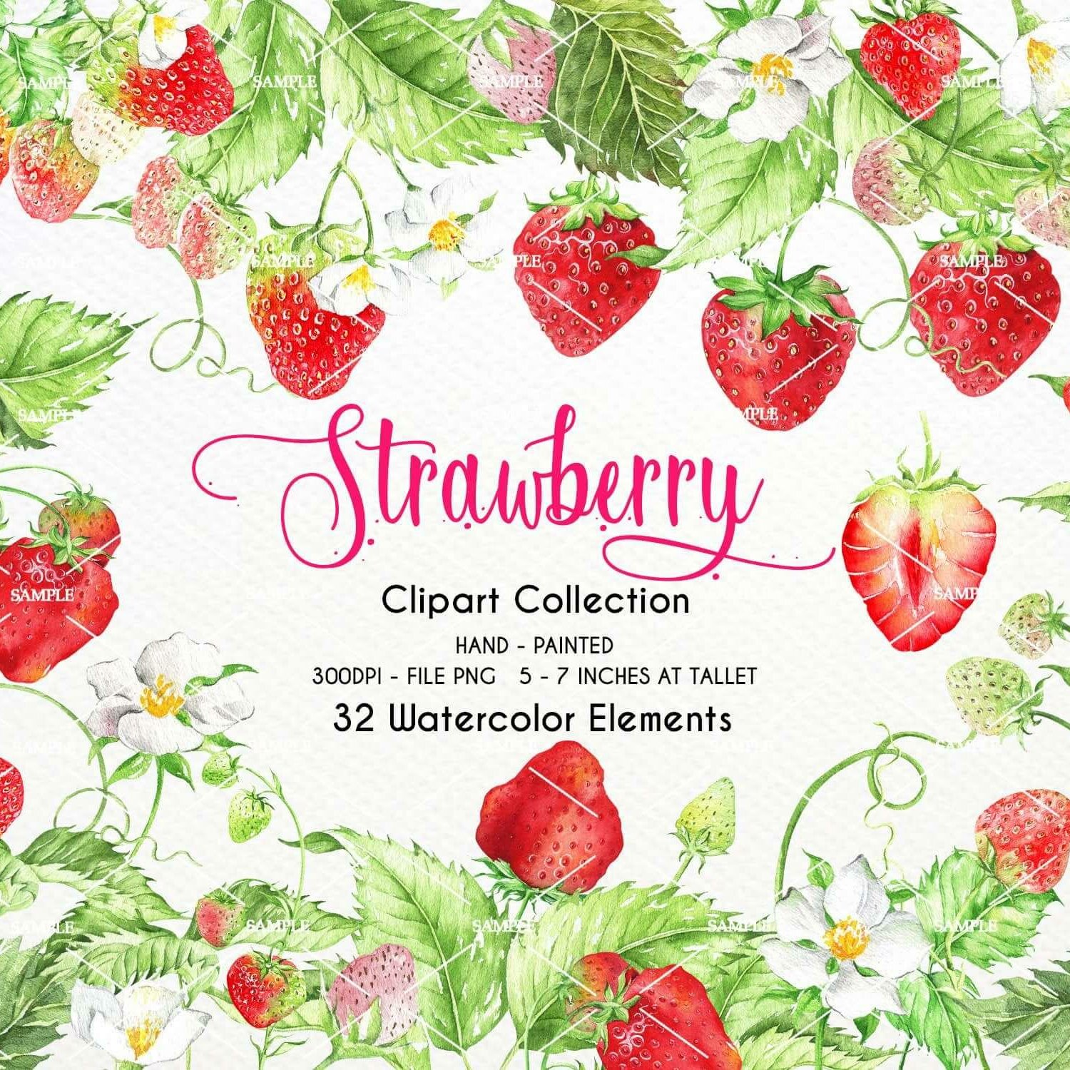 Watercolor Strawberry Clipart, Wedding clipart Invitation clipart ...