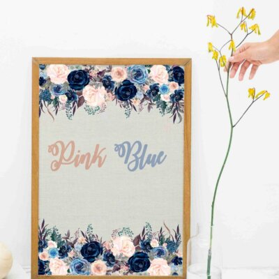 Dusty Blue Pink Flower Clipart, Dusty Blue Floral Wedding Invitation, Navy Watercolor Flowers, Burgundy Blush Dusty Blue Wedding || WCBPW_01